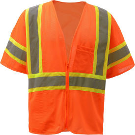 GSS Safety 2006 Standard Class 3 Two Tone Mesh Zipper Safety Vest Orange XL 2006-XL