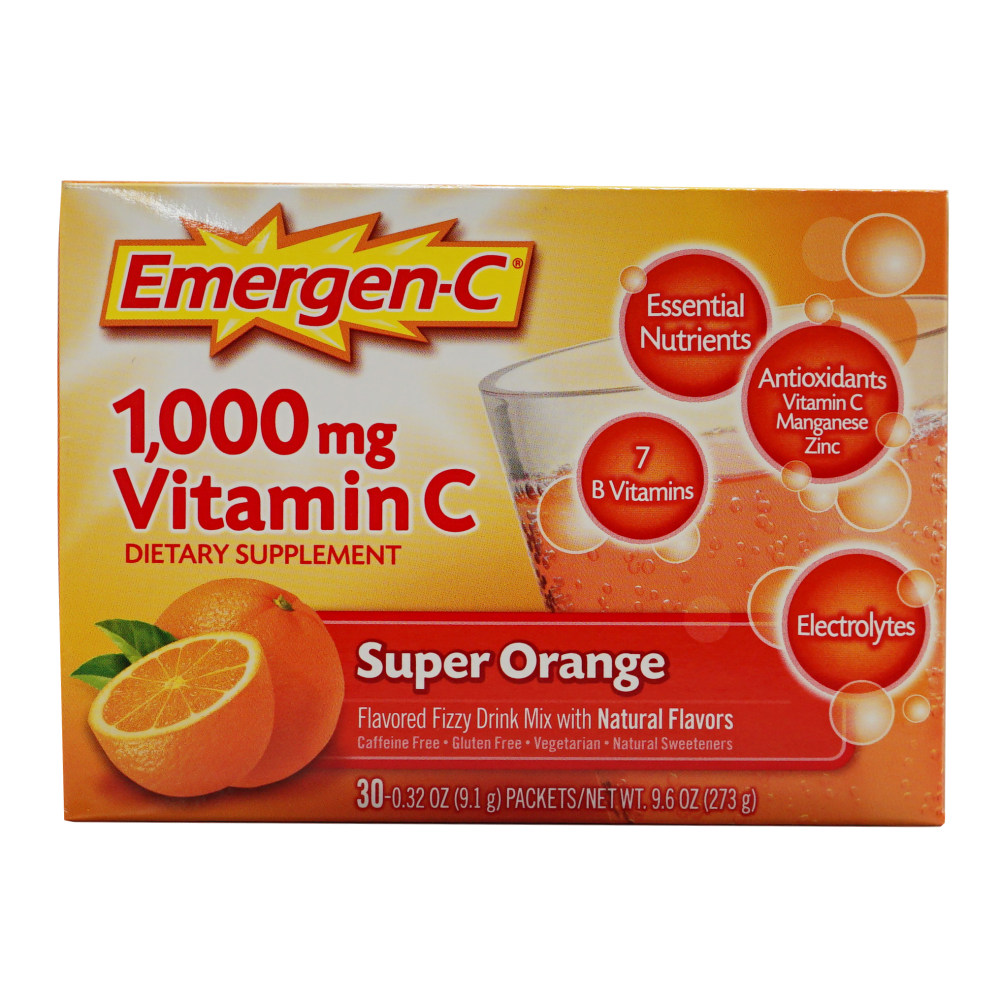 Emergen-C Vitamin C Drink Mix, 1,000 mg, Orange, Pack Of 30 Packets (Min Order Qty 4) MPN:27189