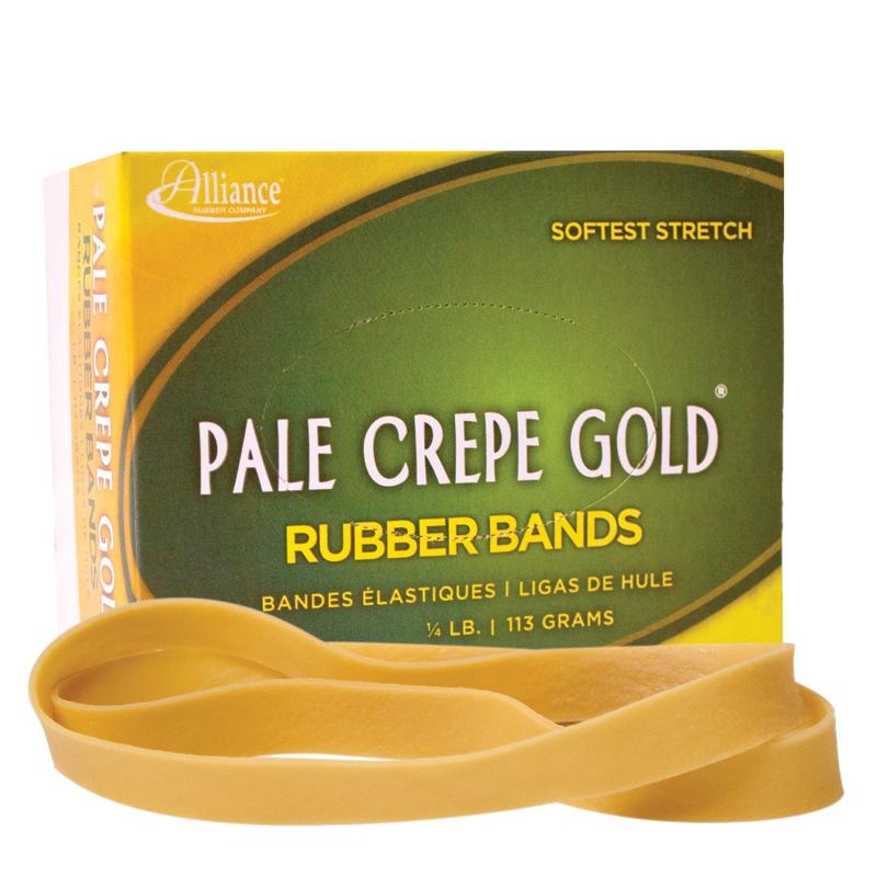 Alliance Rubber Pale Crepe Gold Rubber Bands In 1/4-Lb Box, #107, 7in x 5/8in, Box Of 15 (Min Order Qty 16) MPN:21079