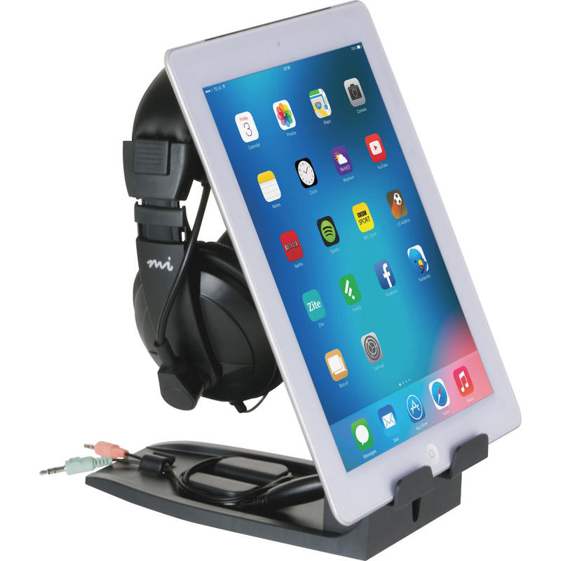 Allsop Headset Hangout Universal Headphone Stand And Tablet Holder, 9-1/2inH x 3-1/2inW x 8inD, Black (Min Order Qty 5) MPN:31661