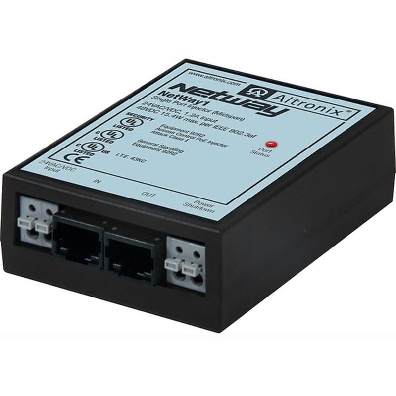 Altronix Single Port PoE Injector Midspan - 24 V AC, 24 V DC Input - 1 x Ethernet Output Port(s) - 15.40 W (Min Order Qty 2) MPN:NETWAY1