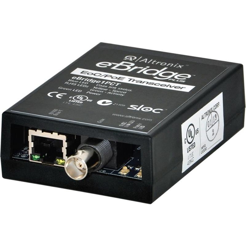 Altronix IP and PoE over Coax Transceiver - Network (RJ-45) - 1x PoE (RJ-45) Ports - 10/100Base-TX - 1500 ft - Desktop MPN:EBRIDGE1PCT