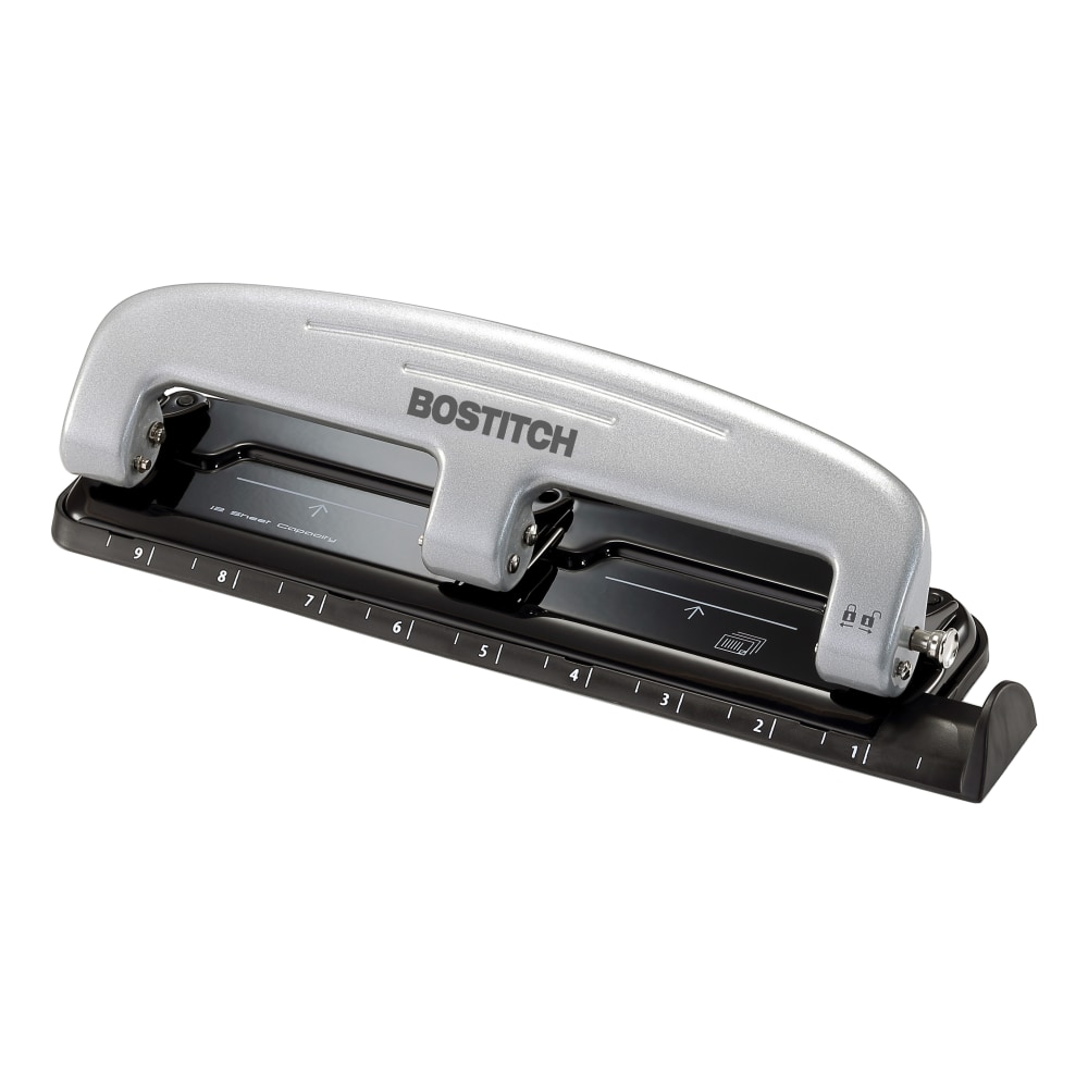 Bostitch EZ Squeeze Three-Hole Punch, 12 Sheet Capacity, Black/Silver (Min Order Qty 8) MPN:2101