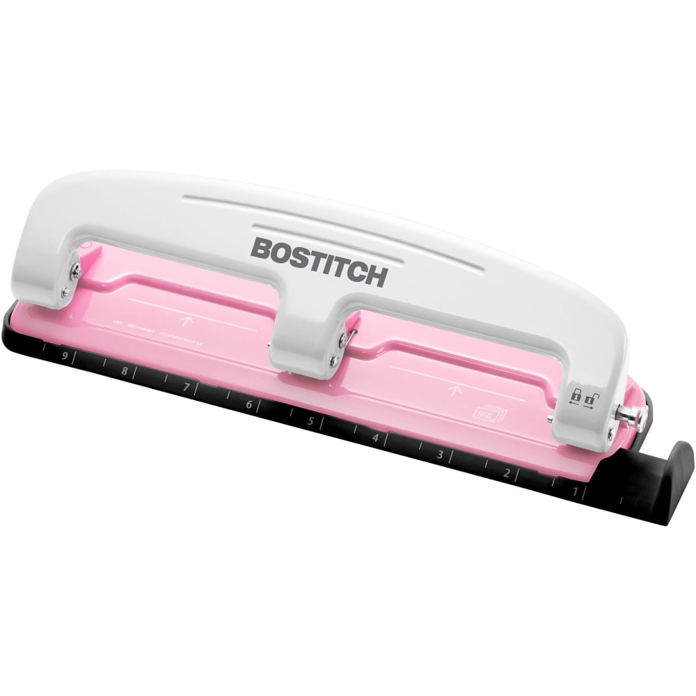 Bostitch EZ Squeeze Three-Hole Punch, InCourage, 12 Sheet Capacity, Pink/White (Min Order Qty 3) MPN:2188