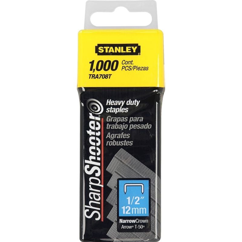 Stanley SharpShooter Heavy-Duty 1/2in Staples - Heavy Duty - 1/2in - 1/2in Leg - 3/8in Crown - Silver - 1000 / Box (Min Order Qty 13) MPN:TRA708T