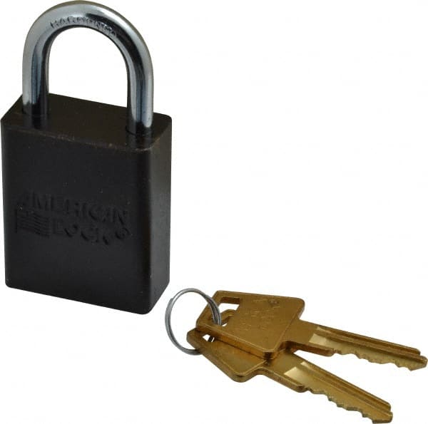 Lockout Padlock: Keyed Alike, Aluminum, 1.0000 High, Steel Shackle, Black MPN:A1105KABLK-4215