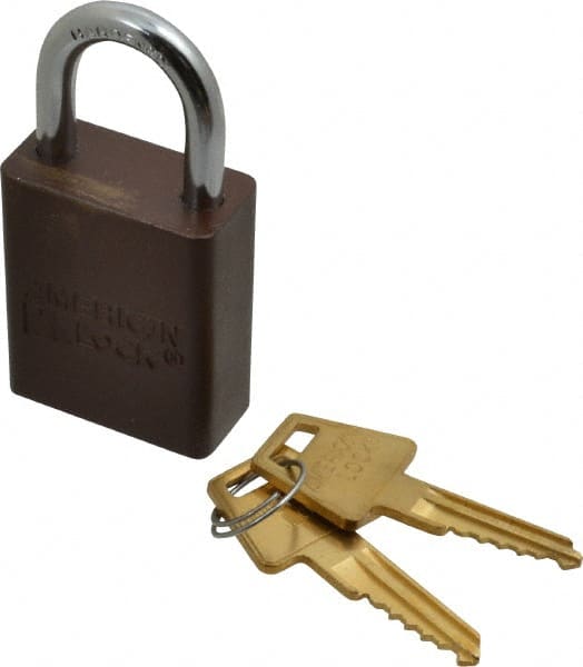 Lockout Padlock: Keyed Alike, Aluminum, 1.0000 High, Steel Shackle, Brown MPN:A1105KABRN-2345