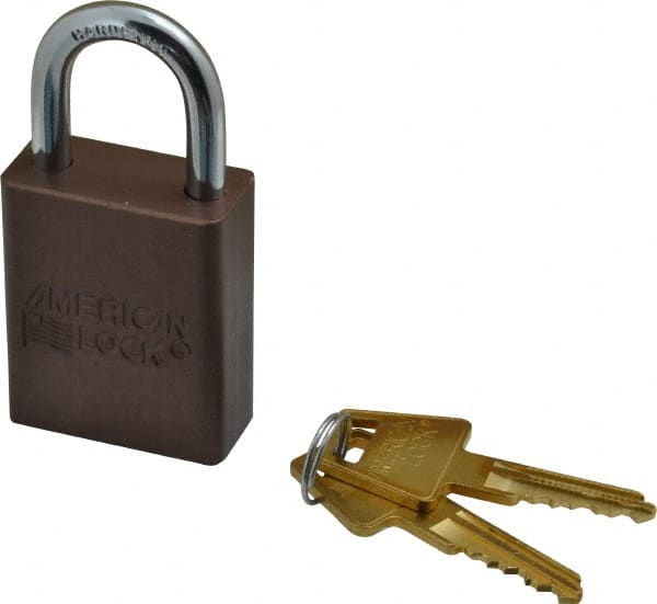 Lockout Padlock: Keyed Alike, Aluminum, 1.0000 High, Steel Shackle, Brown MPN:A1105KABRN-2364