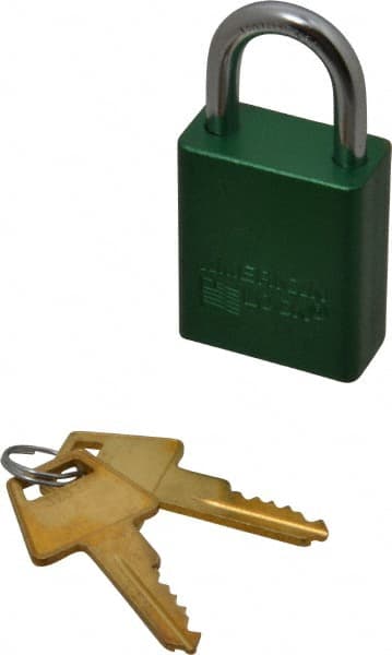 Lockout Padlock: Keyed Alike, Aluminum, 1.0000 High, Steel Shackle, Green MPN:A1105KAGRN-3233
