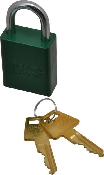 Lockout Padlock: Keyed Alike, Aluminum, 1.0000 High, Steel Shackle, Green MPN:A1105KAGRN-5324