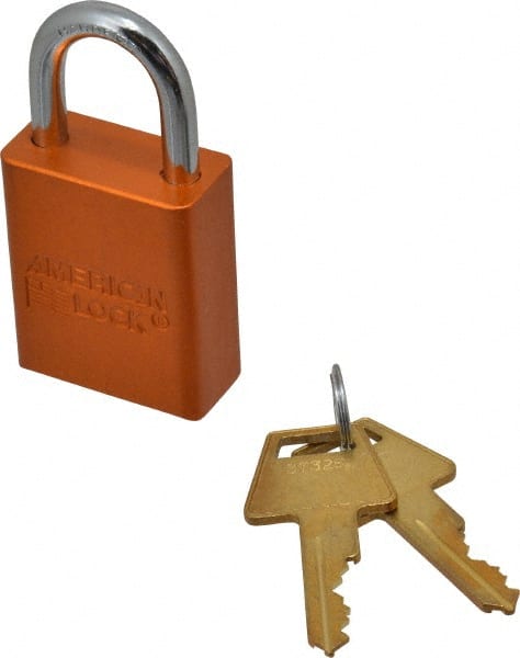 Lockout Padlock: Keyed Alike, Aluminum, 1.0000 High, Steel Shackle, Orange MPN:A1105KAORJ-3732