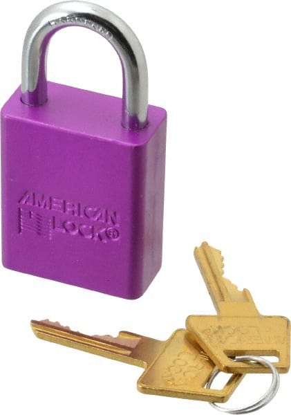 Lockout Padlock: Keyed Alike, Aluminum, 1.0000 High, Steel Shackle, Purple MPN:A1105KAPRP-2753