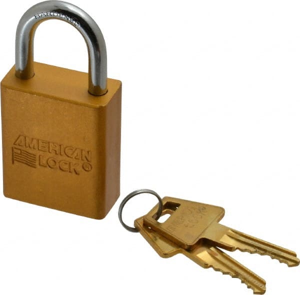 Lockout Padlock: Keyed Alike, Aluminum, 1.0000 High, Steel Shackle, Yellow MPN:A1105KAYLW-2587