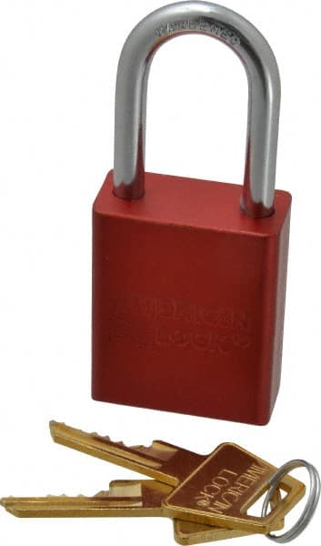 Lockout Padlock: Keyed Alike, Aluminum, Steel Shackle, Red MPN:A1106KARED-5546