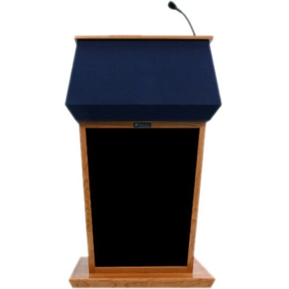 AmpliVox SW3040 - Wireless Patriot Lectern - Skirted Base - 51in Height x 31in Width x 23in Depth - Clear Lacquer, Oak - Hardwood Veneer, Solid Hardwood MPN:SW3040-OK