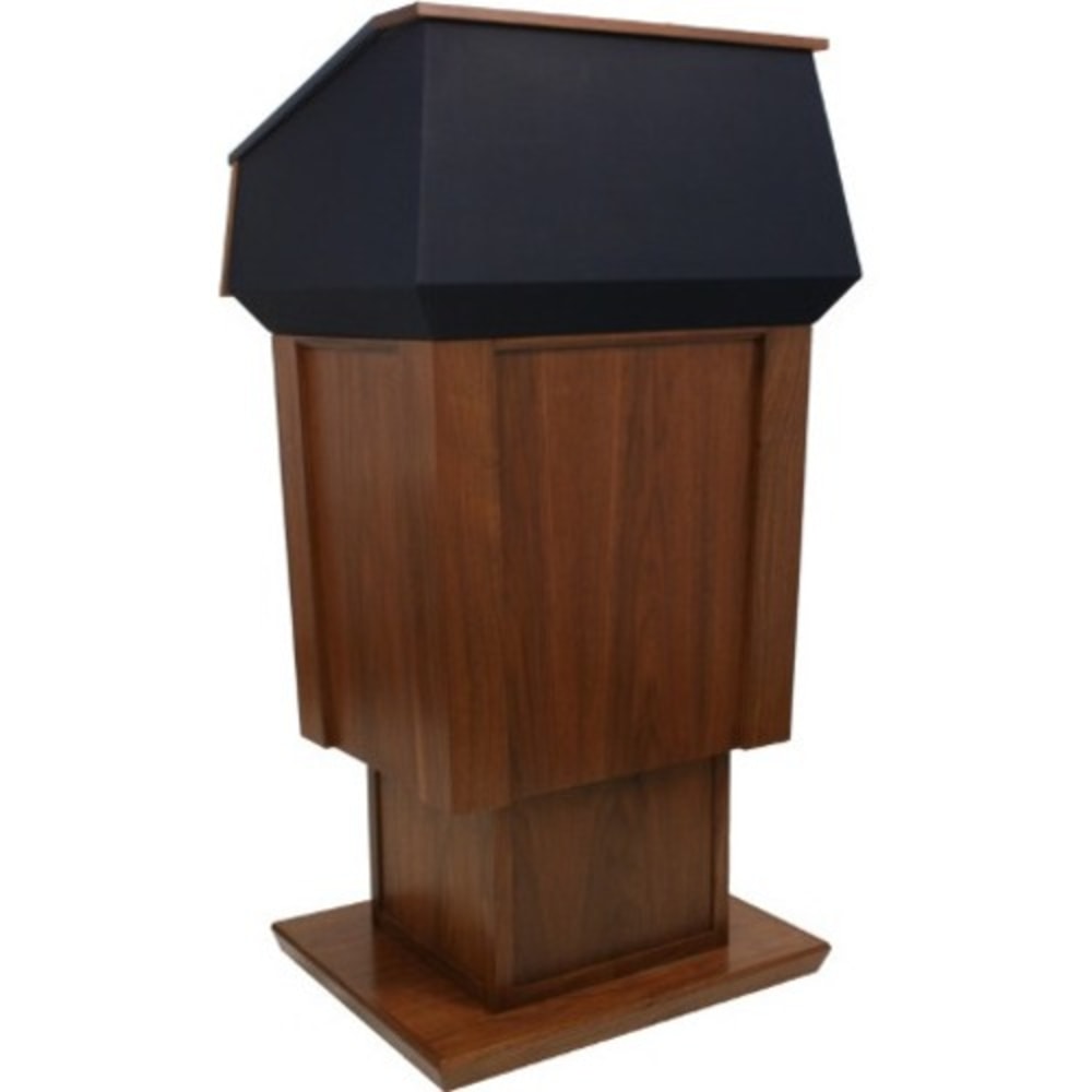 AmpliVox SW3045A - Wireless Patriot Plus Adjust Height Lectern - Skirted Base - 64in Height x 31in Width x 23in Depth - Clear Lacquer, Walnut, Natural Wood - Hardwood Veneer, Hardwood Solid MPN:SW3045A-WT