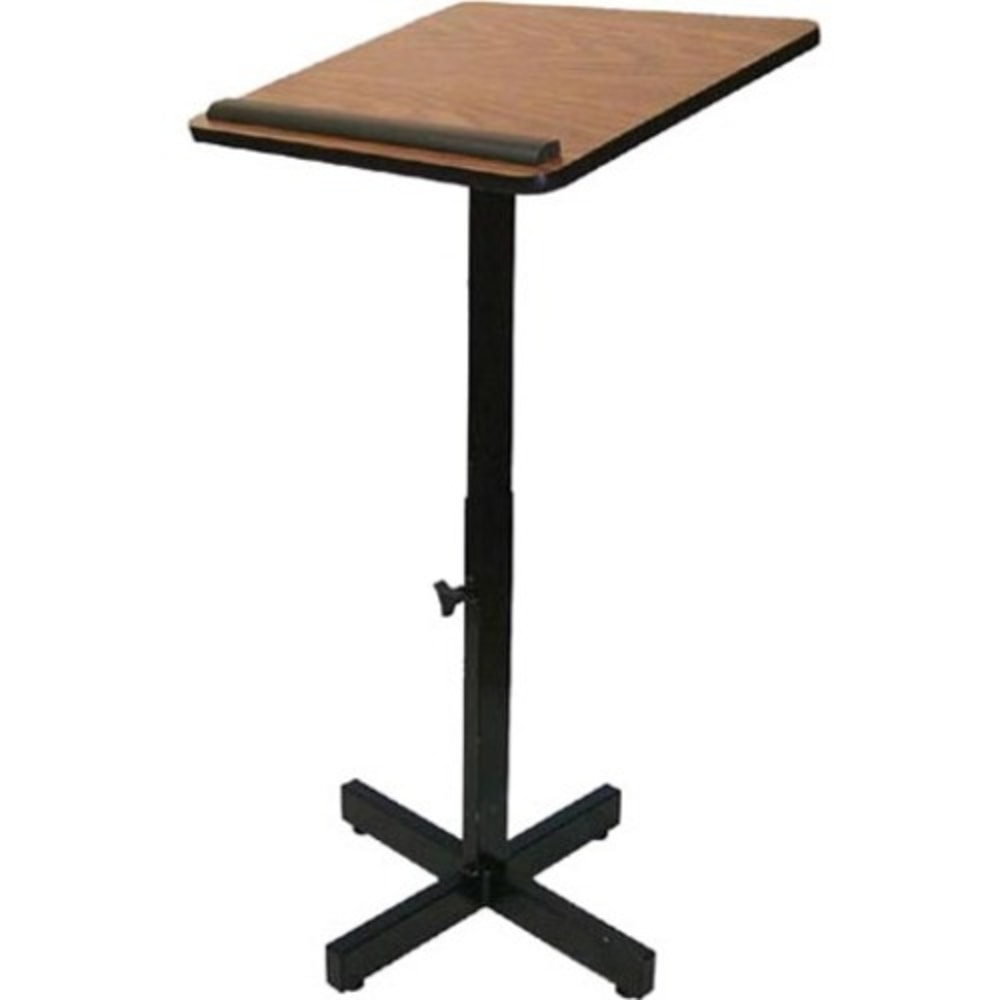 AmpliVox W330 - Xpediter Adjustable Lectern Stand - Rectangle Top - Black Base - 16in Table Top Width x 20in Table Top Depth - 44in Height - Assembly Required - High Pressure Laminate (HPL), Walnut - Particleboard MPN:W330-WT