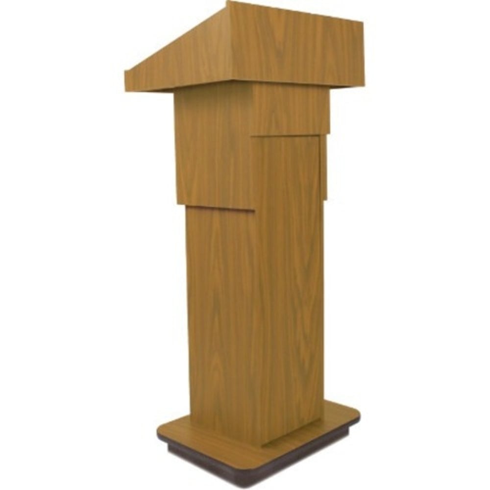 AmpliVox Executive Adjustable Column Lectern - Sculpted Base - 22in Table Top Width x 17in Table Top Depth x 22in Width x 17in Depth - Melamine Laminate, Maple - Wood MPN:W505A-MP