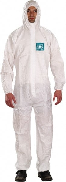 Disposable Coveralls: Chemical & Liquid, Size Large, 1.5600 oz, Polyethylene, Two Way Zipper & Stormflaps Closure MPN:WH18-B92-111-04