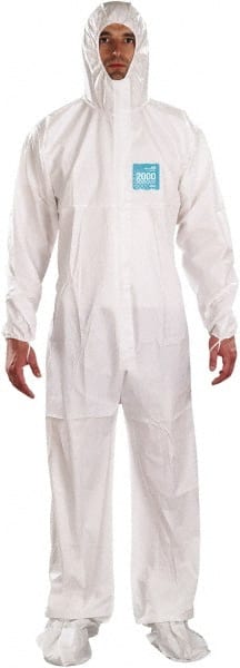 Disposable Coveralls: Chemical & Liquid, Size Large, 1.8600 oz, Polyethylene, Two Way Zipper & Stormflaps Closure MPN:WH20-B92-111-04