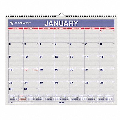 Monthly Wall Calendar 15x12 In Red/Blue MPN:AAGPM828