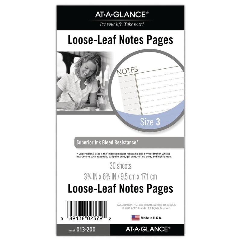 AT-A-GLANCE Undated Notes Pages, Loose-Leaf , 6 Ring, Portable Size, 3 3/4in x 6 3/4in (Min Order Qty 11) MPN:013-200