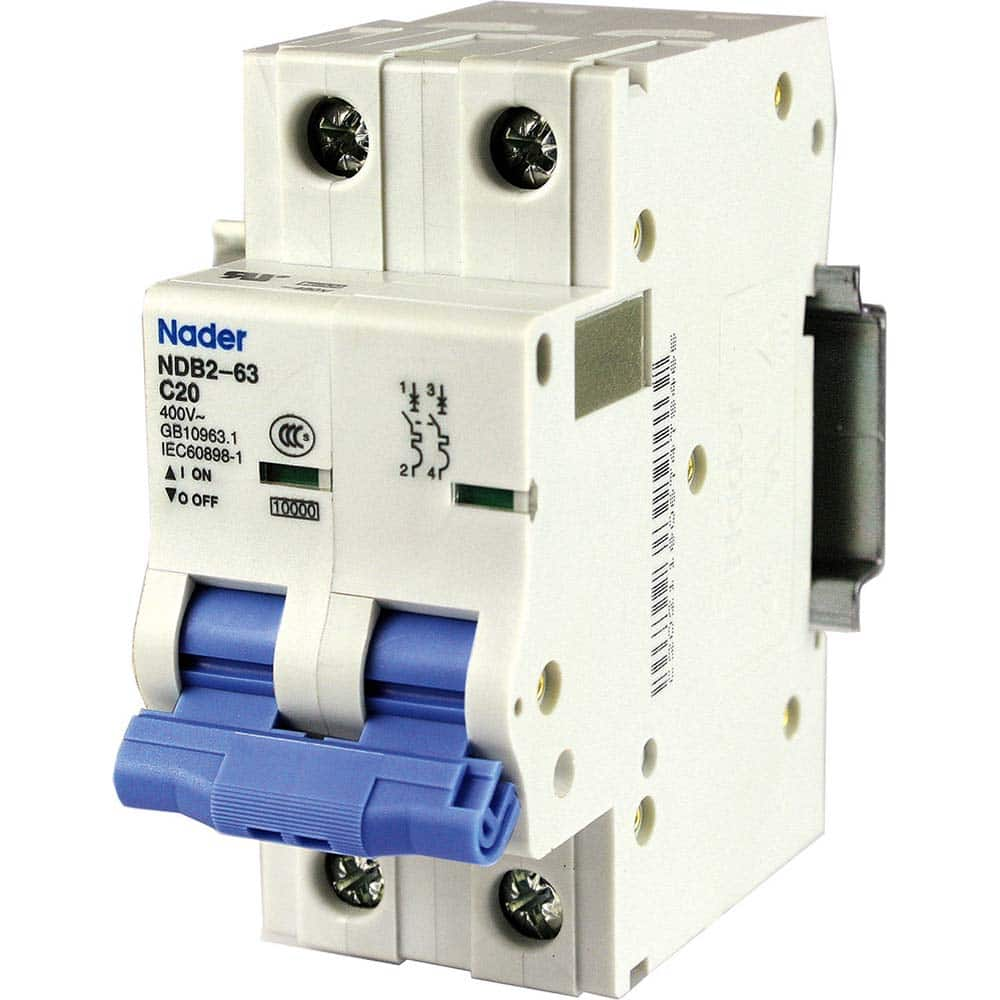 Circuit Breakers, Circuit Breaker Type: Miniature Circuit Breaker , Tripping Mechanism: Thermal-Magnetic , Terminal Connection Type: Screw  MPN:NDB2-63C20-2