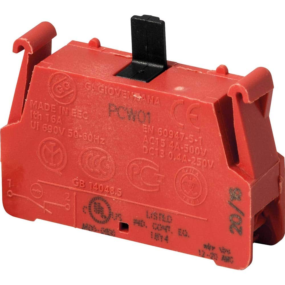 Pushbutton Switch Accessories, Switch Accessory Type: Contact Block , For Use With: Pendtant Stations , Color: Red , Operator Illumination: NonIlluminated  MPN:PCW01