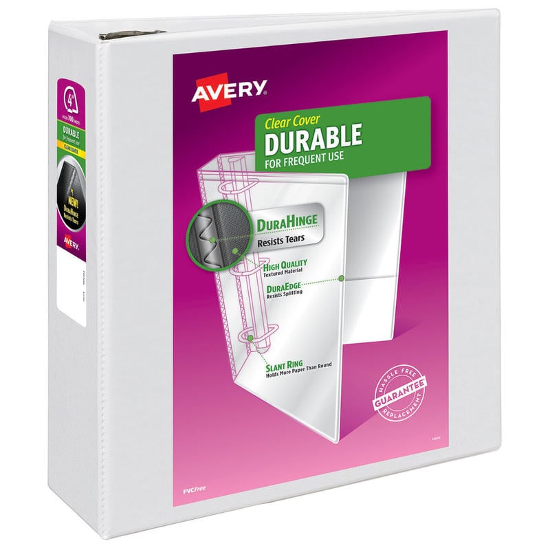 Avery Durable View 3 Ring Binder, 4in EZD Rings, White, 1 Binder (Min Order Qty 4) MPN:AVE09801EA