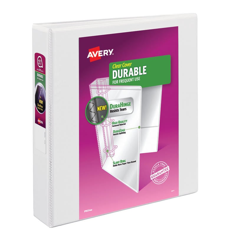 Avery Durable View 3-Ring Binder, 1 1/2in Slant Rings, White (Min Order Qty 12) MPN:AVE17022EA