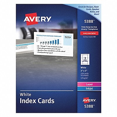 Unruled Index Card for Printers 3x5 PK50 MPN:5388