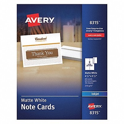 Note Cards 4.25x5.5 W/Envelopes PK60 MPN:8315