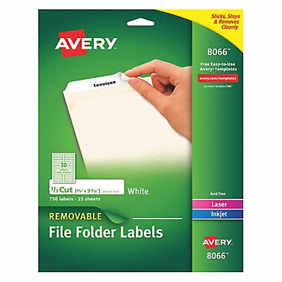 Removable File Folder Labels White PK750 MPN:8066