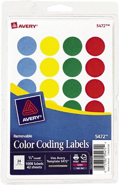 Label Maker Label: Assorted Color, Paper, 3/4