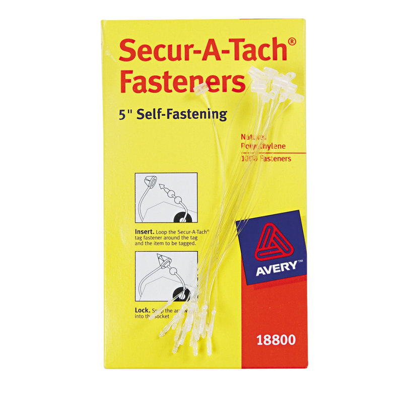 Avery Secur-A-Tach Plastic Tag Fasteners, 5in, White, Box Of 1,000 (Min Order Qty 3) MPN:18800