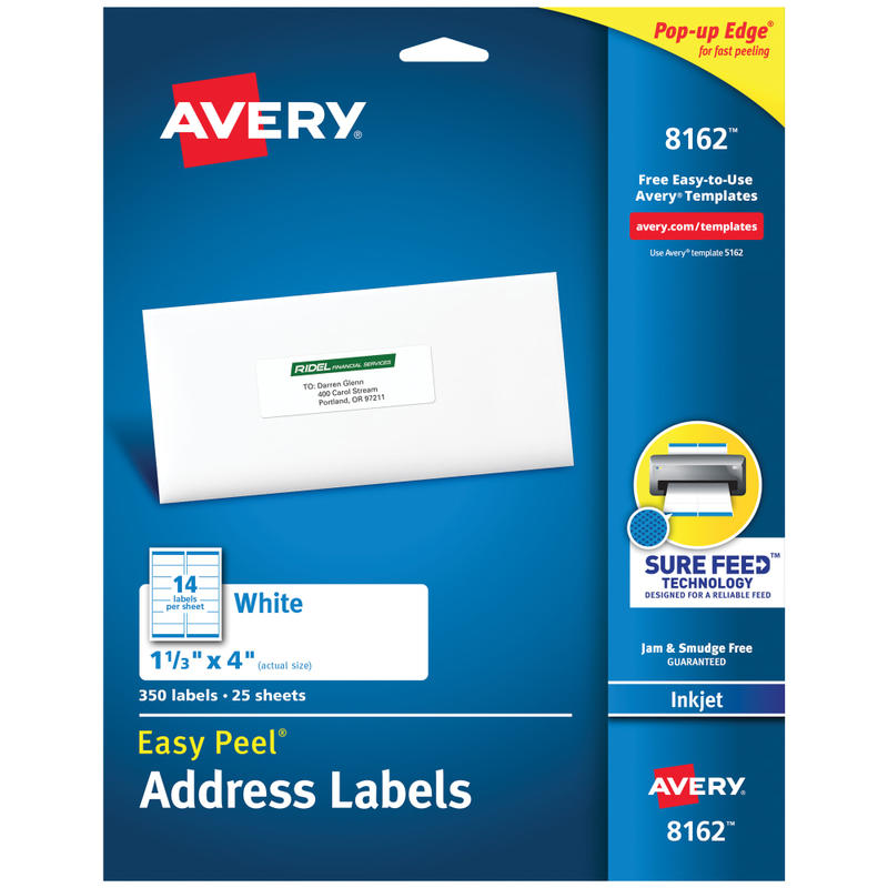 Avery Easy Peel Address Labels With Sure Feed Technology, 8162, Rectangle, 1-1/3in x 4in, White, Pack Of 350 (Min Order Qty 6) MPN:8162