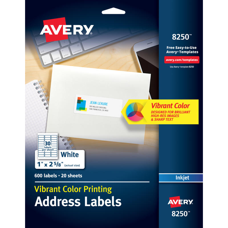 Avery Address Labels With Sure Feed Technology, 8250, Rectangle, 1in x 2-5/8in, White, Pack Of 600 Labels (Min Order Qty 4) MPN:8250