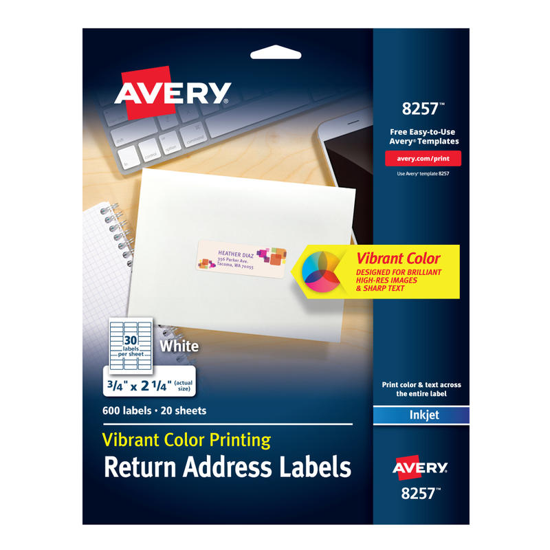 Avery Return Address Label With Sure Feed Technology, 8257, Rectangle, 3/4in x 2-1/4in, White, Pack Of 600 Labels (Min Order Qty 4) MPN:8257