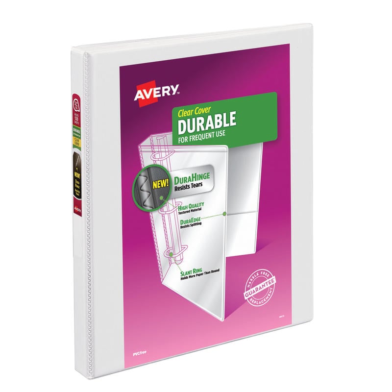 Avery Durable View 3-Ring Binder, 1/2in Slant Rings, White (Min Order Qty 10) MPN:17002