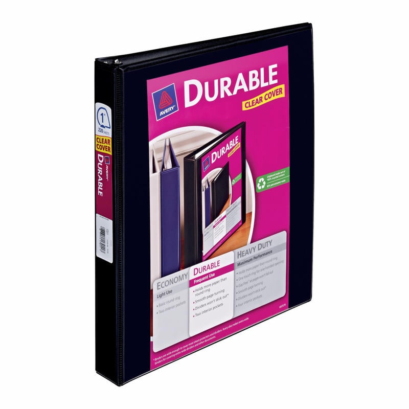 Avery Durable View 3-Ring Binder With EZ-Turn Rings, 1in D-Rings, 43% Recycled, Black (Min Order Qty 7) MPN:17011