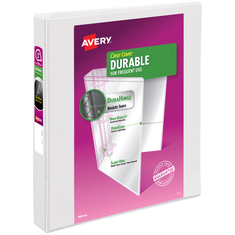 Avery Durable View 3 Ring Binder, 1in Slant Rings, White, 1 Binder (Min Order Qty 13) MPN:17012