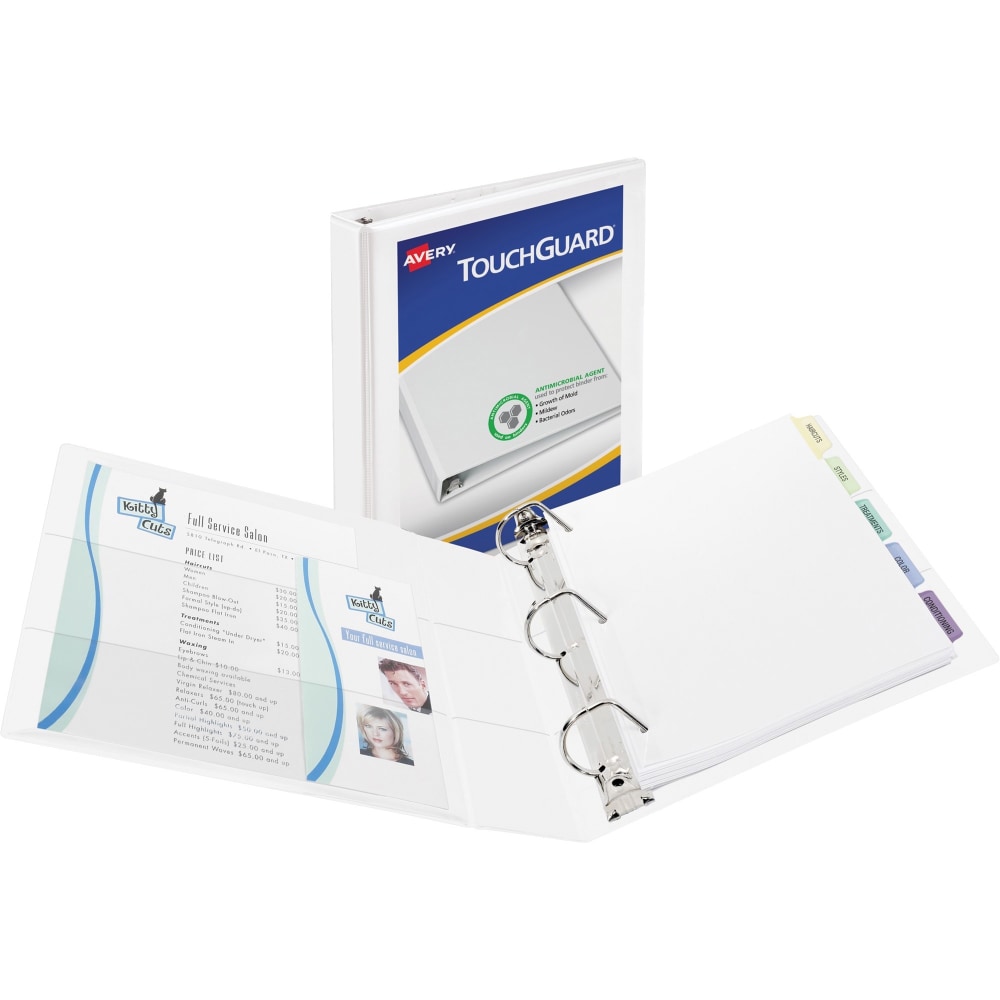 Avery Touchguard View 3-Ring Binder With EZ-Turn Rings And Antimicrobial Protection, 1in D-Rings, 40% Recycled, White (Min Order Qty 5) MPN:17141