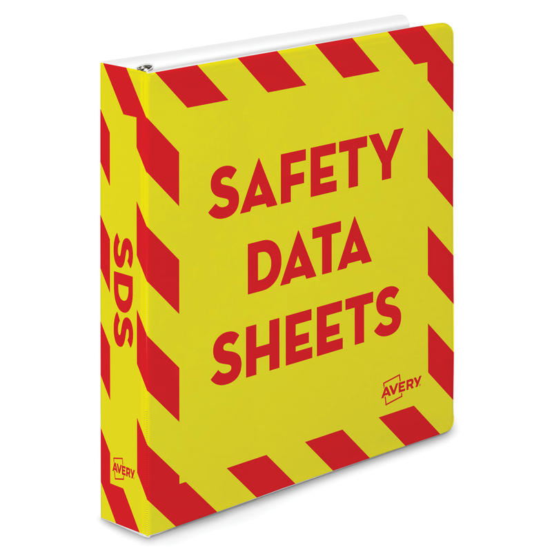 Avery Preprinted Safety Data Sheet 3-Ring Binder, 1 1/2in Rings, Yellow/Red (Min Order Qty 3) MPN:18950