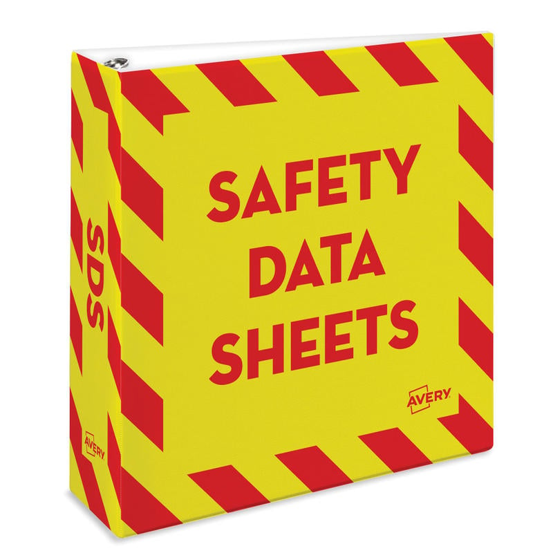 Avery Preprinted Safety Data Sheet 3-Ring Binder, 3in Rings, Yellow/Red (Min Order Qty 2) MPN:18952