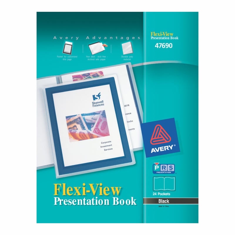 Avery Flexi-View Presentation Book, 12 Pockets, Black (Min Order Qty 9) MPN:47690