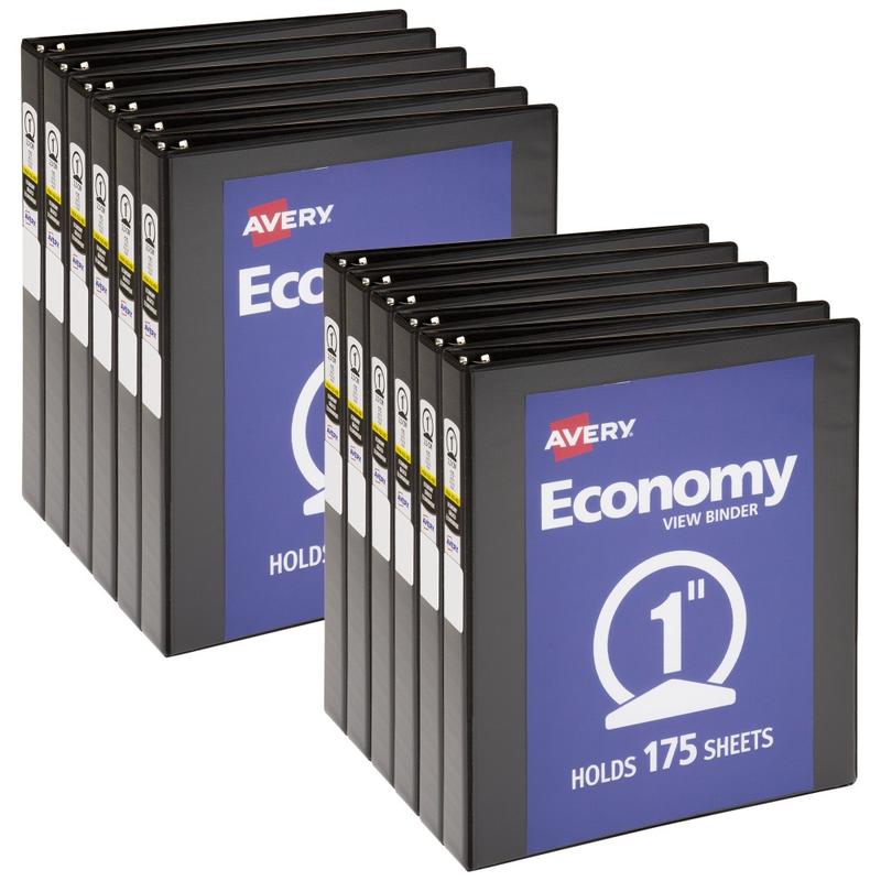 Avery Economy View 3-Ring Binder, 1in Round Rings, Black, Pack Of 12 (Min Order Qty 2) MPN:5710