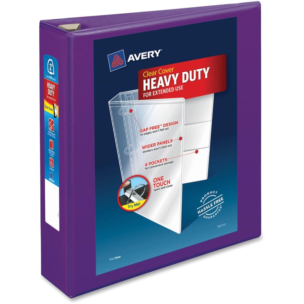 Avery Heavy-Duty View 3-Ring Binder With Locking One-Touch EZD Rings, 2in D-Rings, 39% Recycled, Purple (Min Order Qty 5) MPN:79777