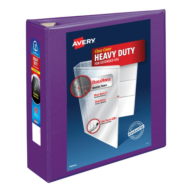 Avery Heavy-Duty View 3-Ring Binder With Locking One-Touch EZD Rings, 3in D-Rings, 39% Recycled, Purple (Min Order Qty 4) MPN:79810