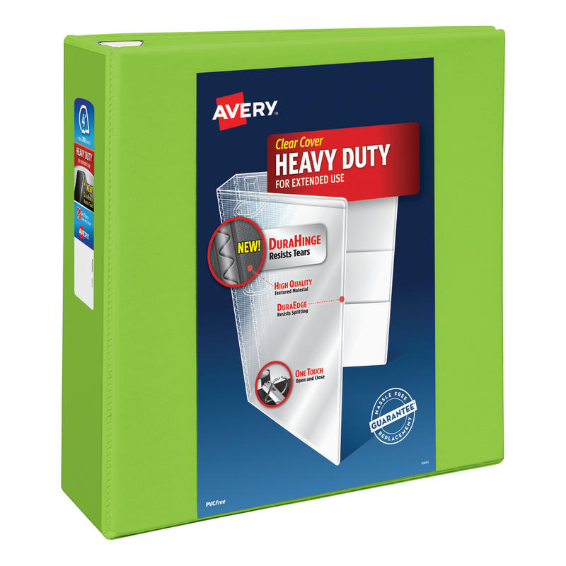 Avery Heavy-Duty View 3-Ring Binder With Locking One-Touch EZD Rings, 4in D-Rings, 43% Recycled, Chartreuse (Min Order Qty 3) MPN:79812