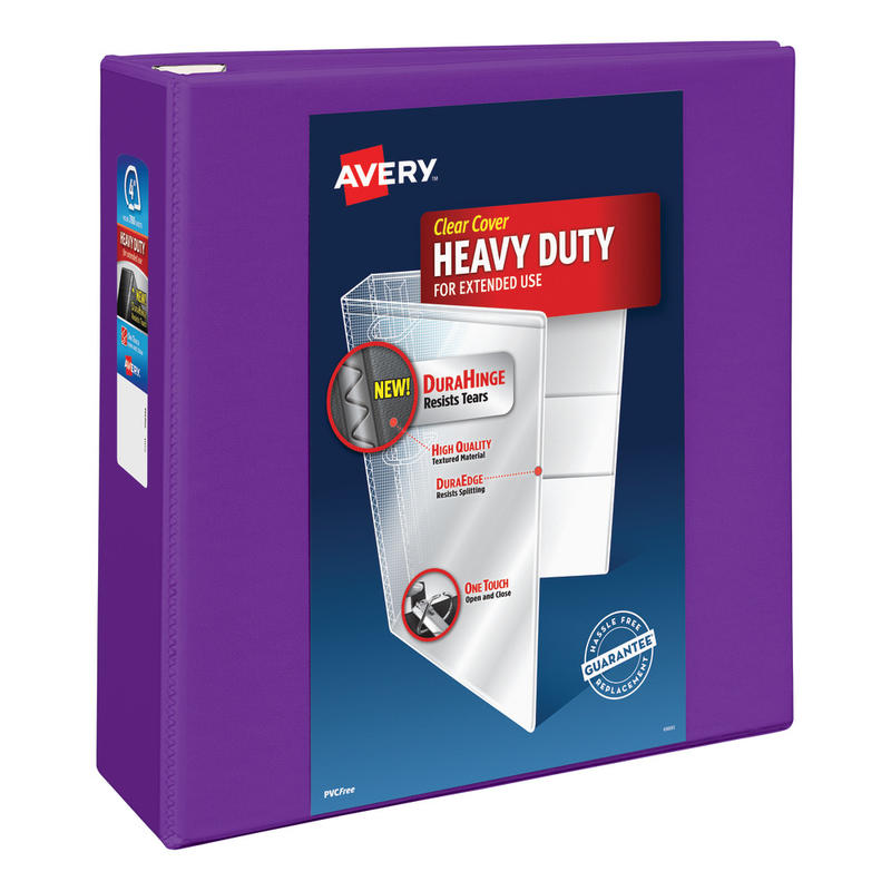 Avery Heavy-Duty View 3-Ring Binder With Locking One-Touch EZD Rings, 4in D-Rings, 43% Recycled, Purple (Min Order Qty 2) MPN:79813